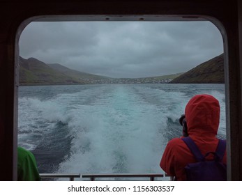 Full Speed Ahead On A Boat To Mykines On Faroe Islands In Bad Weather