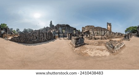 full spherical hdri 360 panorama near stone abandoned ruined tower of portugese church in old goa india in equirectangular projection, VR AR virtual reality content