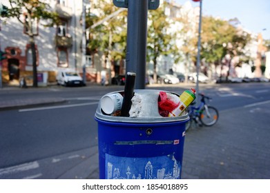 Full Trashcan On Street Frankfurt