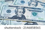 Full US 20 dollar bills scattered with Andrew Jackson