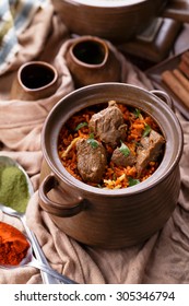 Full View Of Indian Dum Biryani Lamb