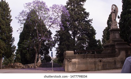 Full View Of A Mausoleum On The Montjuïc Cemetery, Barcelona, Spain