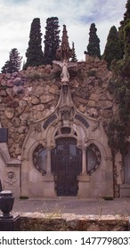 Full View Of A Modern Mausoleum On The Montjuïc Cemetery, Barcelona, Spain