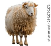 A fullbody Lincoln sheep with pure white background