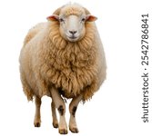 A fullbody Merino sheep with pure white background