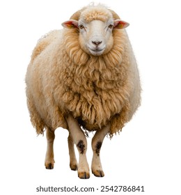 A fullbody Merino sheep with pure white background