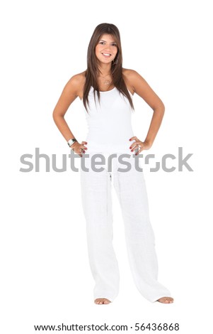 Fullbody man standing wearing white clothes - isolated