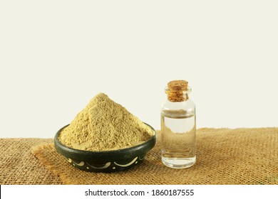 Fuller Earth Or Multani Mitti For Herbal Ayurvedic Face Pack With Rosewater Bottle