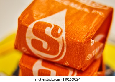 Fullerton, CA / United States - May 7 2019: Orange Flavored Starburst Fruit Candy