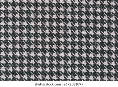 A full-frame shot of a houndstooth pattern in black and pink fabric, showcasing the woven texture and classic design.