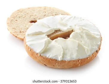 Fullgrain Bagel With Cream Cheese Isolated On White Background