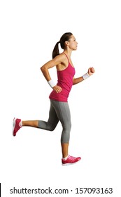 Full-length Photo Of Running Woman Over White Background