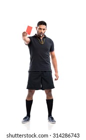 Full-length Portrait Of Referee Showing A Red Card