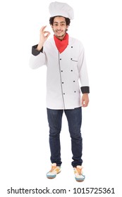 Fulllength Portrait Young Chef Standing Smiling Stock Photo 1015725361 ...