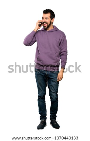 Similar – Image, Stock Photo Man speaking over the retro telephone