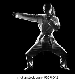 Fulllength Silhouette Portrait Beautiful Martial Arts Stock Photo ...