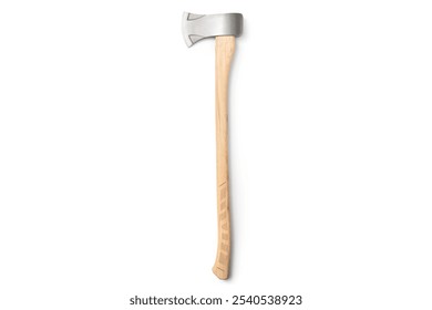 Full-Length Wooden Handled Forest Axe for Chopping and Wood Splitting on Isolated White Background - Powered by Shutterstock