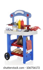 A Fully Equipped Hot Dog Stand.  On A White Background.