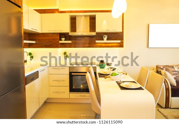 Fully Stacked Open Plan Kitchen Living Stock Image