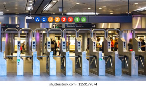 Fulton Street subway station entrance in downtown Manhattan, New York City