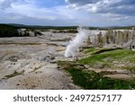 fumarole at Norris Geyser Basin in Yellowstone national park. Thermal area landscape