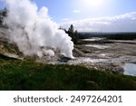 fumarole with steam at Norris Geyser Basin in Yellowstone national park