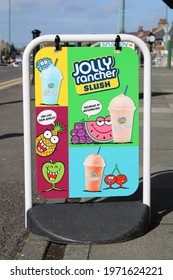 Fun And Colourful Jolly Rancher Slush American Frozen Drinks Sign. Lancashire, UK, 11-05-2021