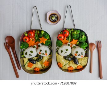 Fun And Delicious Homemade Vegetarian Meal With Animated Shaped Food / Sleeping Panda Bento Box Meal / Meat-free Diet For A Healthy And Clean Living Lifestyle,ideal For Weight Watcher,working Couples