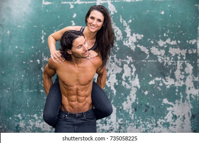 A Fun Fit Couple With Six Pack Abs Play And Flirt Together With Healthy Strong Muscular Bodies