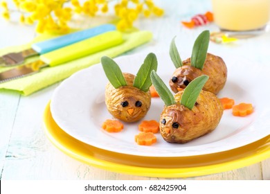 Fun Food Cor Kids - Creative Cooking For Easter - Baked Potato Bunnies With Sage Leaves