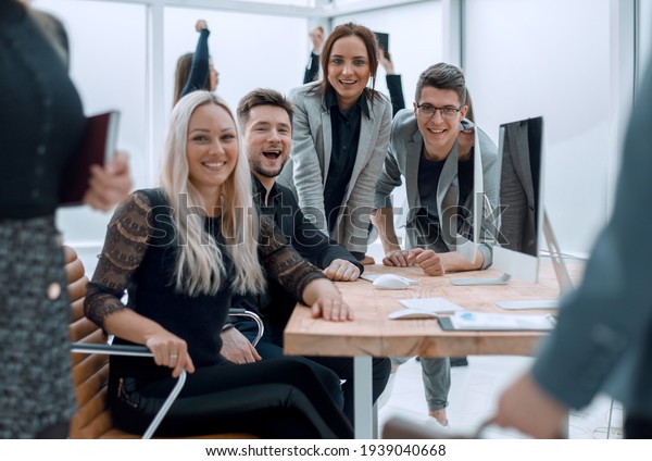 fun group of\
young employees in the\
workplace