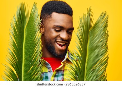 fun man stylish tree american black tropical skin yellow african happy fashion palm - Shutterstock ID 2365526357