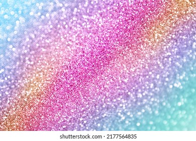 Fun rainbow pink, blue green, purple, yellow color glitter sparkle background, celebrate happy birthday party glittery mermaid invite, princess little girl texture or girly unicorn pony sequin pattern - Shutterstock ID 2177564835