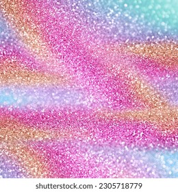 Fun rainbow pink, blue green, purple, yellow color glitter sparkle background, celebrate happy birthday party glittery mermaid invite, princess little girl texture or girly unicorn pony sequin pattern Stock Photo