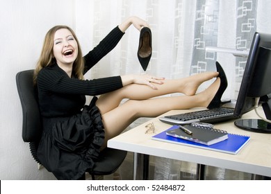  Fun Woman A Black Dress And Taking Off Shoes