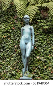 FUNCHAL, MADEIRA, PORTUGAL - SEPTEMBER 2, 2016: Statue of woman in botanical garden Monte of Funchal, Madeira.  Portugal.