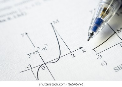 Function graph from a math book with a pencil
