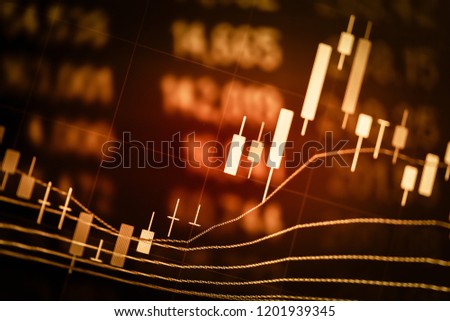 Fundamental and technical analysis as concept. Candle stick graph chart of stock market trading to represent about Bullish point, Bearish point and trend of digital price graph.