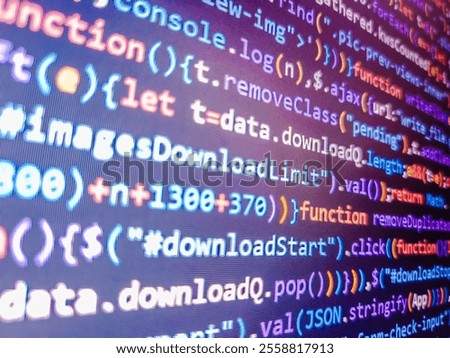 Fundamental and technical analysis concept. Double exposure. Pink unique background. News concept. Template of website, selective focus. Code background. Programming code with black background.