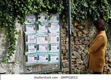 Funeral Announcements Announcing Deaths During The Coronavirus Emergency On Municipal Bulletin Boards. Turin, Italy - November 2020