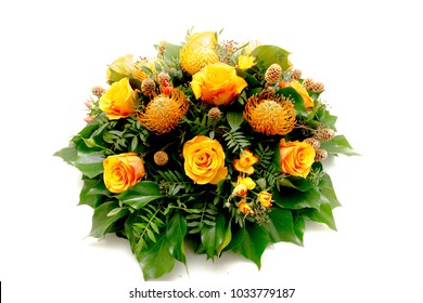Funeral Flowers - Ikebana Isolated On A White Background