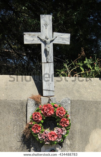 Funeral Wreath Ceramic Flowers French Cemetery Stock Photo Edit