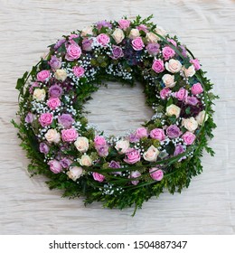 Funeral Wreath With Fresh Flowers