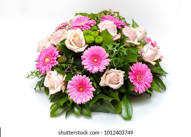 Funeral Wreath - Ikebana Isolated On A White Background.