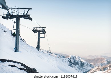funicular in the mountains. ski resort Shymbulak, Kazakhstan Almaty gondolas