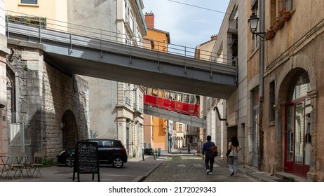 Funicular And People In Lyon In France On June 2022