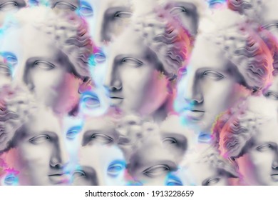 Funky background. Collage with plaster antique sculpture of human face in a pop art style. Modern creative concept image with ancient statue head. Zine culture. Contemporary art texture. Minimalism. - Powered by Shutterstock