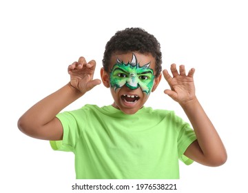 Funny African-American boy with face painting on white background - Powered by Shutterstock