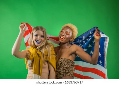 Funny american women with hometown flag, concept of independent independent young women in America - Powered by Shutterstock