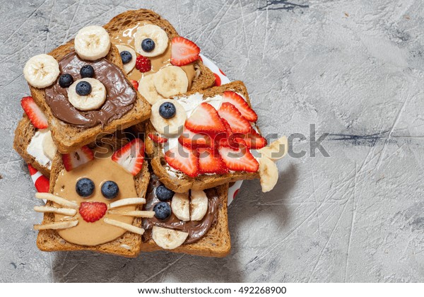 Funny Animal Faces Toasts Spreads Banana Stock Photo (Edit Now) 492268900